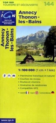 Annecy Thonen-les-Bains 1 : 100 000: Patrimoine historique et naturel / Courbes de niveau / Routes et chemins / Itinéaires de randonnée / Compatible GPS (Ign Top 100s)