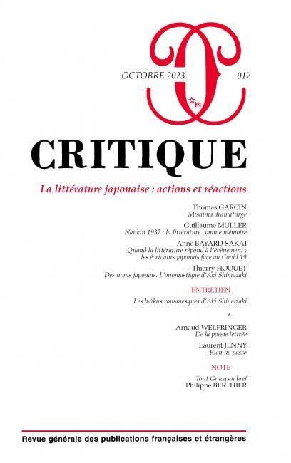 Critique, n° 917. La littérature japonaise : actions et réalisations