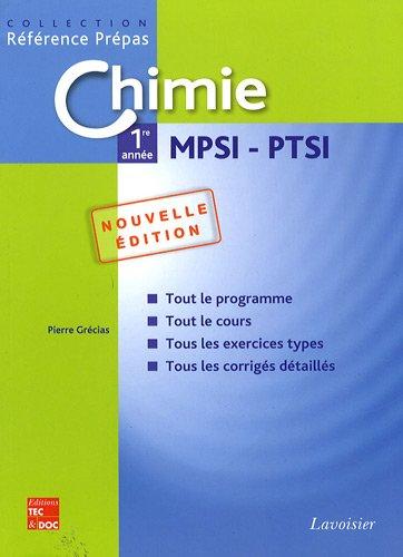 Chimie 1re année MPSI, PTSI