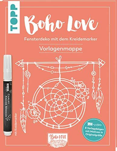 Boho Love. Fensterdeko mit dem Kreidemarker. Vorlagenmappe: 8 Vorlagenbogen mit Motiven in Originalgröße und Anleitungsbooklet