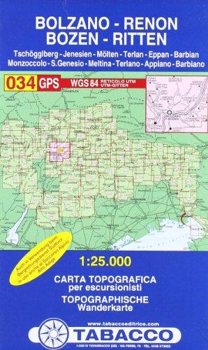 Bozen, Ritten, Tschögglberg: Wanderkarte Tabacco 034. 1:25000 (Cartes Topograh)