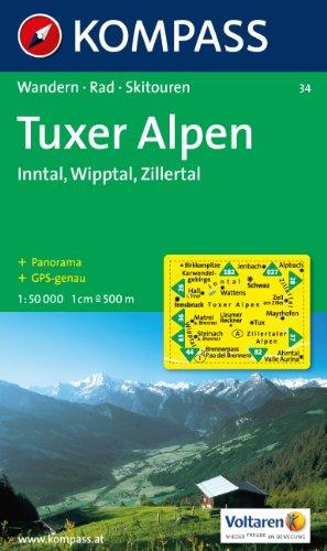 Tuxer Alpen, Inntal, Wipptal, Zillertal: Wanderkarte mit Radrouten, Skitouren und Panorama. GPS-genau. 1:50000