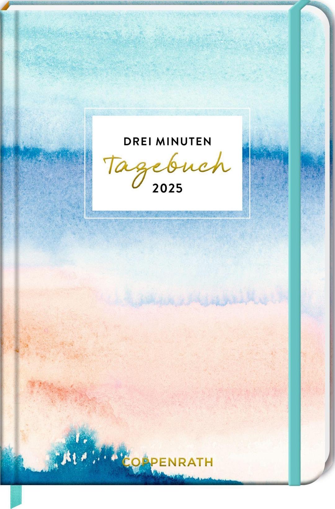 Großer Wochenkalender: 3 Minuten Tagebuch 2025 - Aquarell blau (All about blue): Glücksjournal mit Wochenplaner und Eintragmöglichkeiten. Mit Gummiverschluss und Leseband