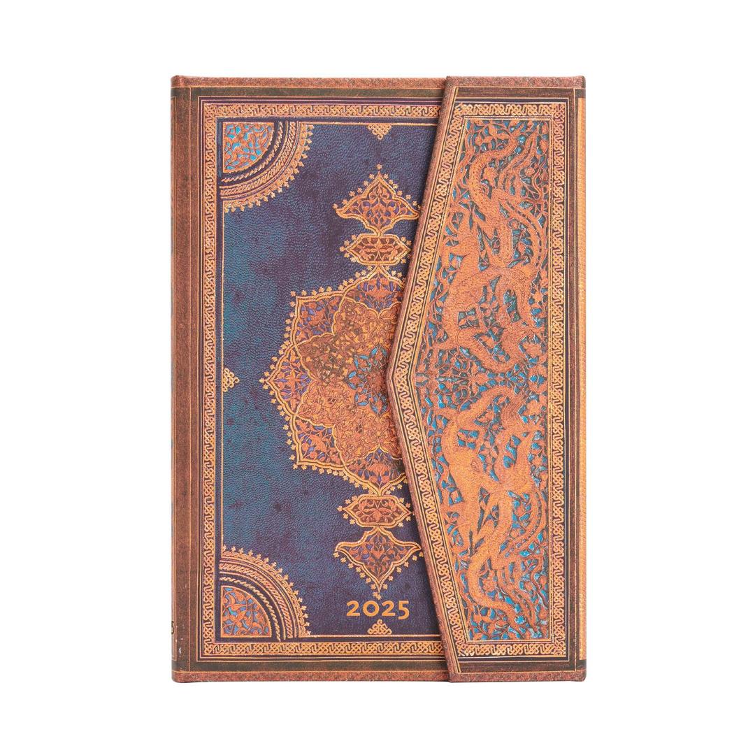 Paperblanks 12-Monatskalender 2025, Safawidisch Indigo, Mini, Verso, mit Klappumschlag