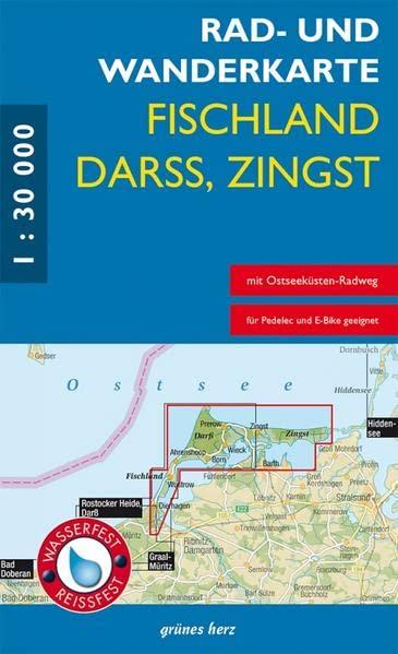 Rad- und Wanderkarte Fischland, Darß, Zingst: Mit Dierhagen, Wustrow, Ahrenshoop, Born, Wieck, Prerow, Zingst, Barth. Maßstab 1:30.000. Wasser- und reißfest.