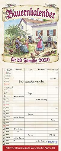 Bauernkalender 2020: Familienplaner - 4 große Spalten mit viel Platz. Hochwertiger Familienkalender mit netten Bildern, Ferienterminen und Vorschau bis März 2021. 19 x 47 cm.