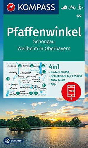 KOMPASS Wanderkarte 179 Pfaffenwinkel, Schongau, Weilheim i. OB 1:50.000: 4in1 Wanderkarte mit Aktiv Guide und Detailkarten inklusive Karte zur ... der KOMPASS-App. Fahrradfahren. Langlaufen.