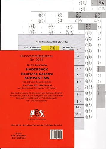 DürckheimRegister® HABERSACK KOMPAKT SW: 128 Registeretiketten (sog. Griffregister) für deinen HABERSACK, C.H.Beck Verlag. Markiere das AT, Schulrecht ... und §§ . BGB, StGB, StPO und ZPO/FamFG