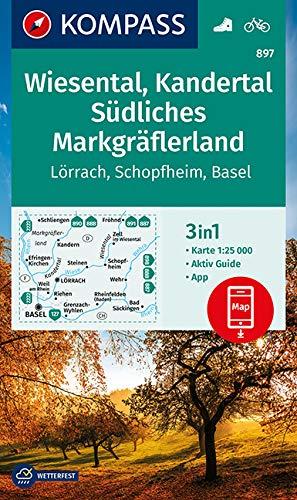 KOMPASS Wanderkarte Wiesental, Kandertal, Südliches Markgräflerland: 3in1 Wanderkarte 1:25000 mit Aktiv Guide inklusive Karte zur offline Verwendung ... (KOMPASS-Wanderkarten, Band 897)