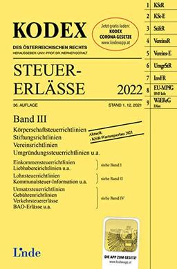 KODEX Steuer-Erlässe 2022 Band III (Kodex des Österreichischen Rechts)